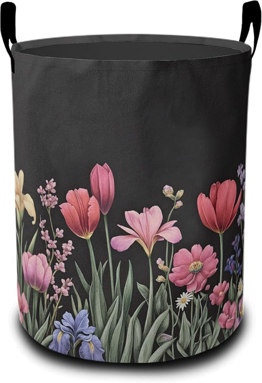 Spring Flowers Laundry Hamper Large Canvas Fabric Lightweight Storage Basket/Dirty Clothes Collapsible Waterproof for College Dorms, Boys and Girls Bedroom,Bathroom