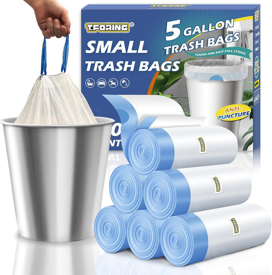 5 Gallon Trash Bags Drawstring 1.1 Mil - 120 Count 18 Liter Small Garbage Bags for Bathroom, Strong Unscented White Plastic Wastebasket Bin Liners for Kitchen Office Toilet and Bedroom