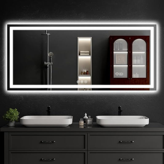 LED Bathroom Mirrors 28"x60" Bathroom Mirror with Lights for Wall, Backlit + Front Lit, 3 Colors, Anti-Fog, Dimmable Brightness for Vanity,Bathroom, Entryway, Living Room