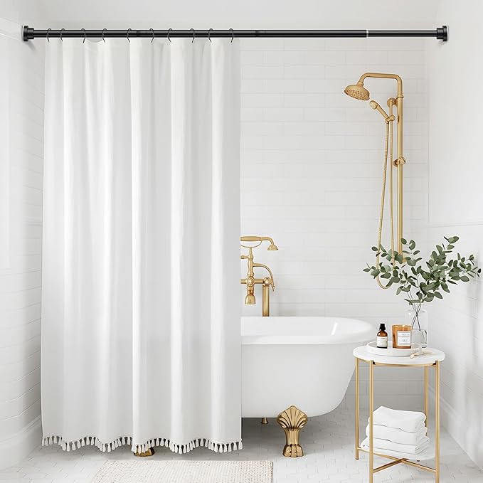 Shower Curtain Rod 31-63 Inch,0.87"Diameter Adjustable Spring Tension Curtain Rods No Drill,Matte Black Shower Tension Rod for Bathroom,Room Divider,Window,Anti-Rust Non-Slip 2-Pack