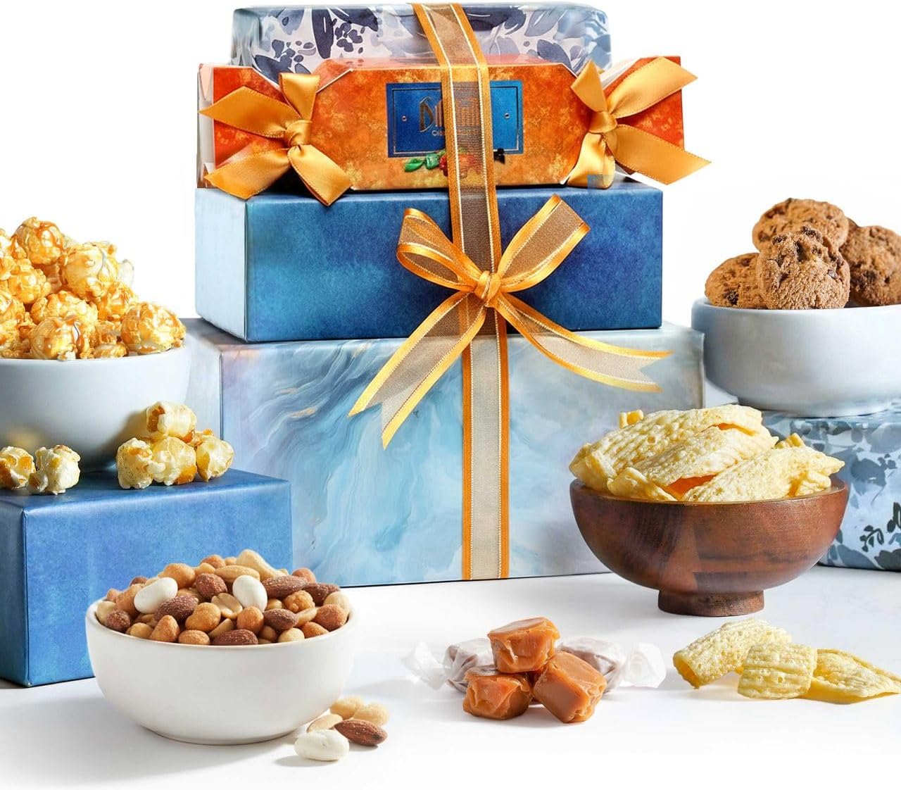 Broadway BasketeersGift Basket with Gourmet Cookies, Popcorn & Candy Assortment for Memorial Day, Mom, Birthday, Thank You, Sympathy, Kosher