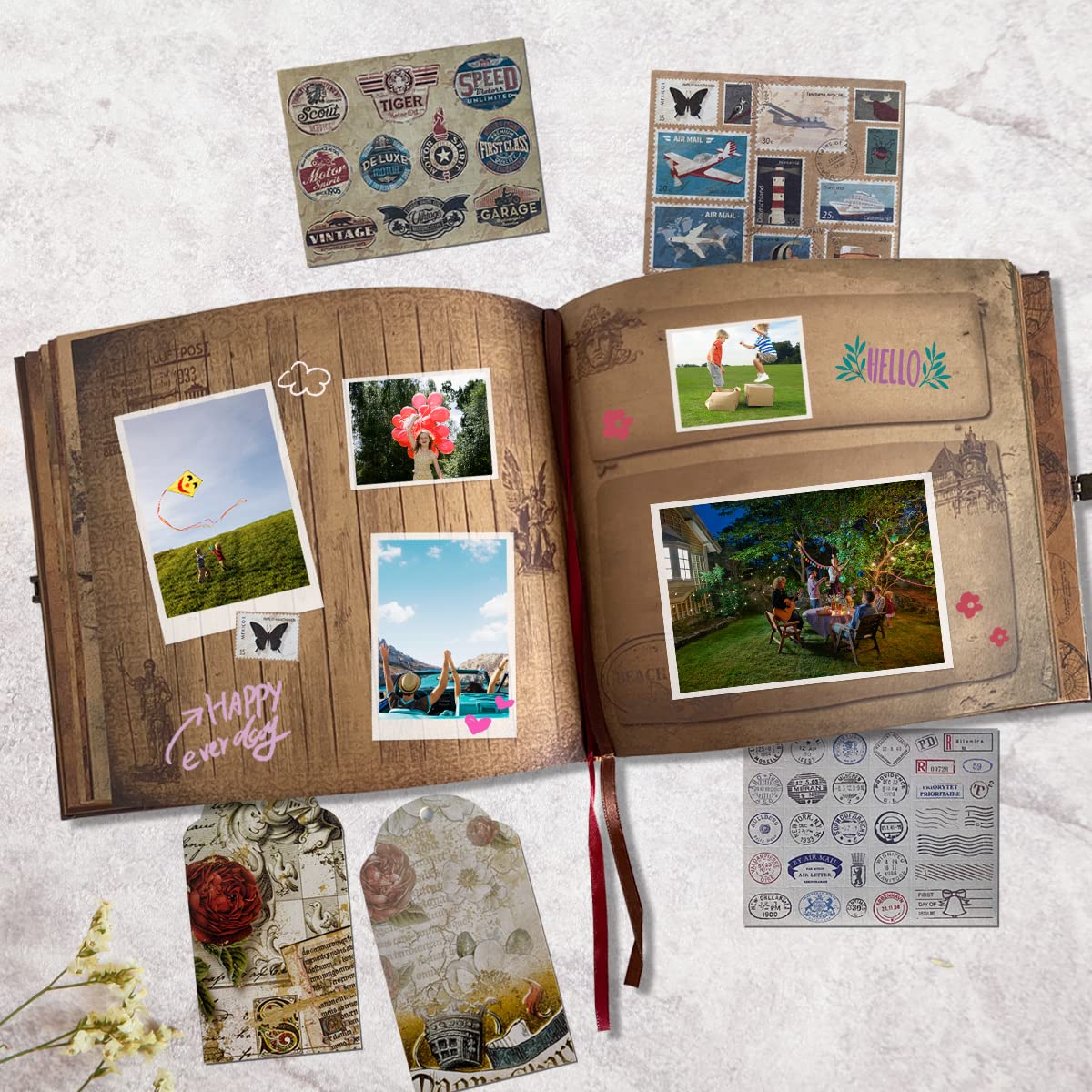 Our Adventure Book Travel Diary Photo Book,Scrapbook, Photo Album,Retro Style Travel Souvenir, Vintage Guestbook DIY Anniversary Wedding Travel Writing Baby Friend Gift, Heartfelt Present(Ball)