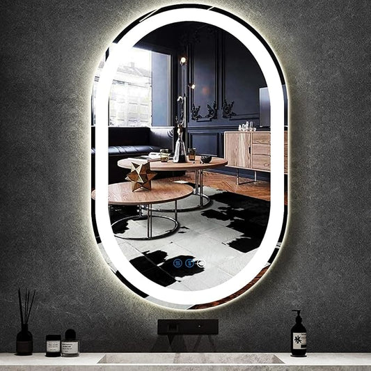 40 x 24 Inch Oval LED Bathroom Mirror with Lights 40 Inch Large Oval Lighted Vanity Mirror for Bathroom Salon Wall Horizontal/Vertical Mounted Anti-fog Smart Memory 3 Color Dimmable Front Lit