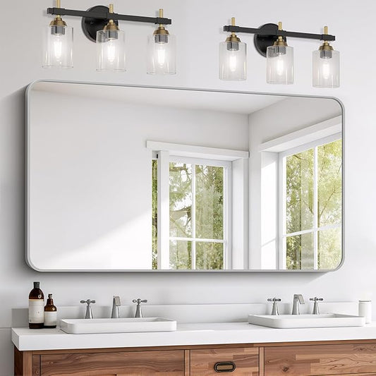 FORBATH 55x36 Inch Silver Bathroom Mirror for Over Sink, Large Rectangular Wall Mirror with Metal Frame, Rounded Corners for Bathroom, Bedroom, Entryway Decor (Horizontal or Vertical)