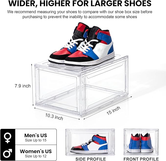 12 Pack Acrylic Shoe Boxes,Clear Plastic Stackable Sneaker Box,Shoe Containers,Shoe Display Case,Sneaker Storage,Fits Up to Size 15
