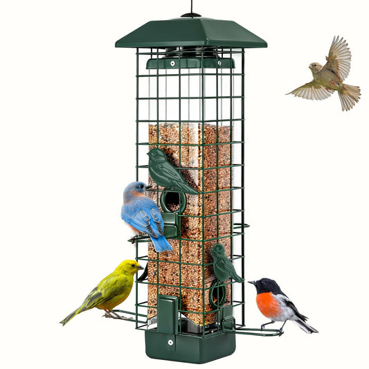Gbekery Squirrel Proof Bird Feeder, Metal Mesh Feeders for Outdoors Hanging, Gravity Protection Wild Bird Feeders for Finch Chickadee, Weather Resistant, 3LB Large Capacity, Green