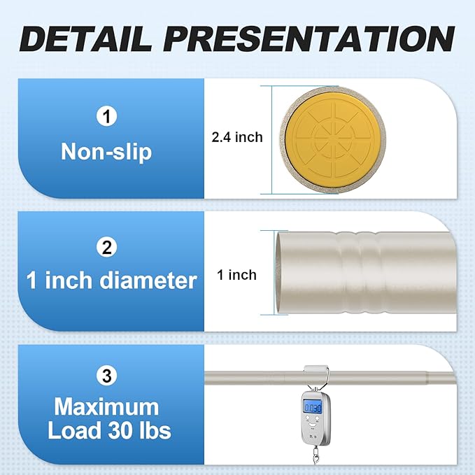 CorkLatta Brushed Nickel Shower Curtain Rod 31 to 80 Inch,1 Inch Diameter Adjustable Spring Tension Stainless Steel Telescoping Rod,Easy Install,No Rust