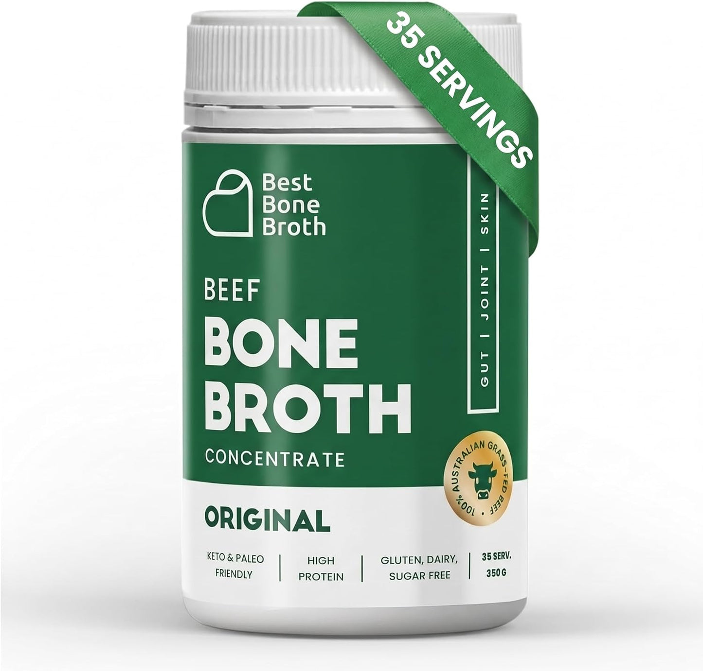 Grass-Fed Beef Bone Broth Concentrate | Help Improve Joints, Skin, & Gut | Liquid Collagen Amino Acids | Keto, High Protein, Gluten Free | 35 Servings / 2.25 Gallons | Australian Beef