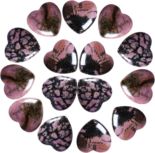 Marrywindix 15 Packs 0.8 Inch Healing Crystal Natural Rhodonite Heart Love Carved Palm Worry Stone Chakra Reiki Balancing
