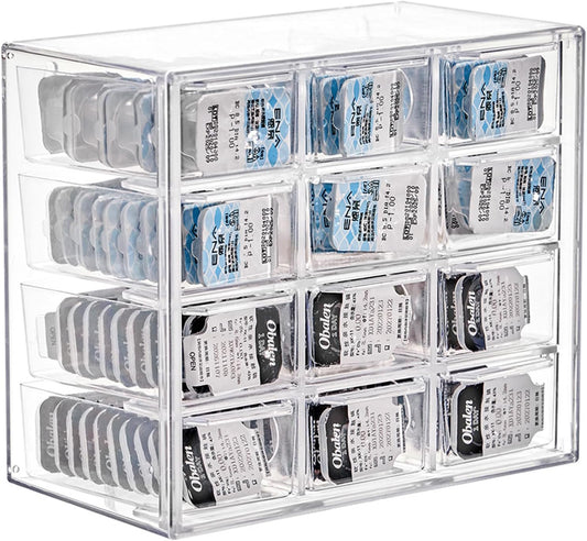 MUQING Daily Contact Lens Case Storage Box, 12 Grids Large Capacity Daily Eye Contact Colored Lenses Organizer Bin, Easy Hang up Clear Plastic Box for All Brand Cosmetic Contact Lens Cases