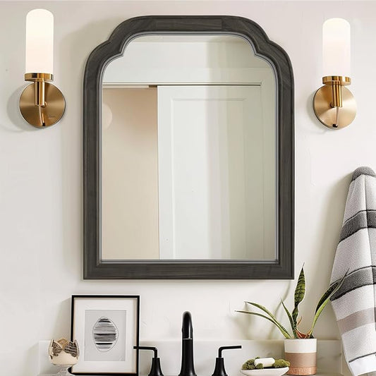 HOMECOOKIN Wood Bathroom Mirrors for Wall Mounted, 16" x 20" Rustic Wood Frame Wall Mirrors Decorative for Living Room or Bedroom Vanity Mirror (Black) B