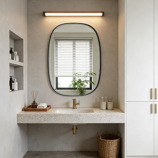 POZINO Oval Beveled Mirror Over Sink, 20"x30" Black Rectangle Mirror for Bathroom, Modern Oblong Vanity Wall Mirrors in Premium Stainless Steel Frame, Wall Mount Hangs Horizontal Or Vertical