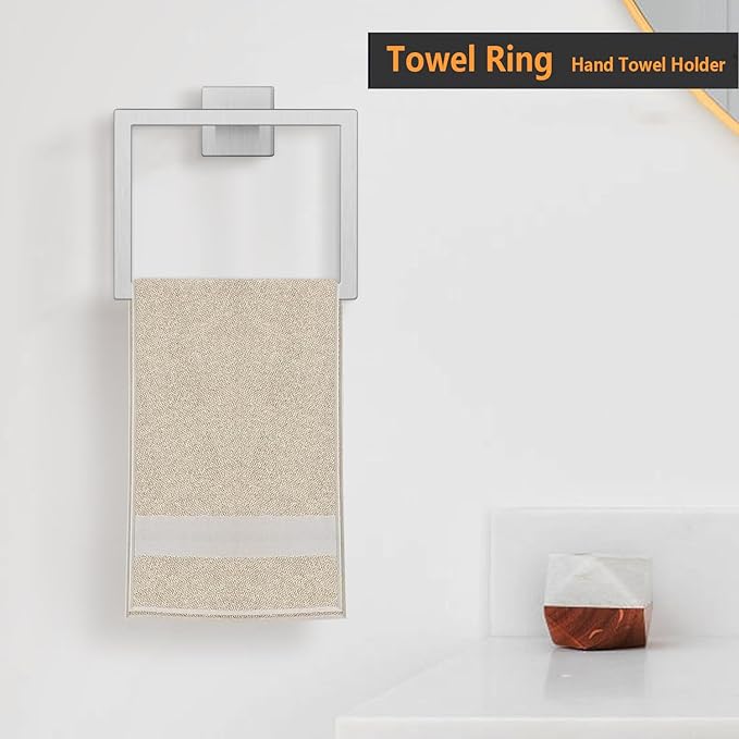 JOPOFI 2-Piece Towel Ring - Thicken SUS 304 Stainless Steel Towel Holder, Towel Racks for Bathroom, Square Modern Design Hand Towel Holder, Contemporary Hand Towel Bar - Brushed Nickel