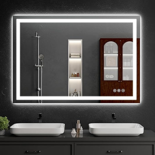 LED Bathroom Mirrors 36"x44" Bathroom Mirror with Lights for Wall, Backlit + Front Lit, 3 Colors, Anti-Fog, Dimmable Brightness for Vanity,Bathroom, Entryway, Living Room