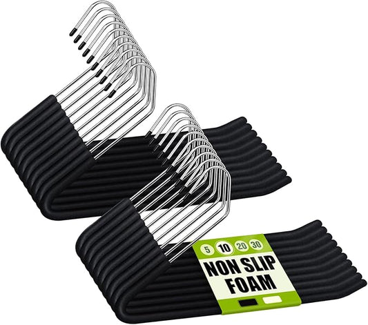 Spring Fever Open Ended Non Slip Sponge Padded Pants Hangers - Chrome Plating Foam Heavy Duty Space Saving Black 20