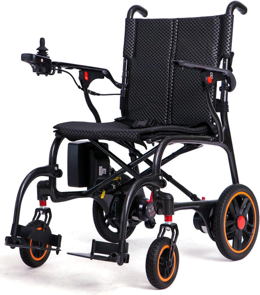 29 lbs Ultralight Carbon Fiber Electric Wheelchair, Airline Approved Foldable Power Chair, 15 Mile Range, Quick-Release Battery Motorized Mobility Aid for All Terrain