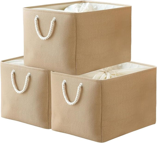 TheWarmHome Storage Bin for Shevles - Extra Jumbo 3Pack 20.5LÃ15.7WÃ13.8H inch Organization and Storage Basket for Organizing, Fabric Storage Cubes for Closet Shoe Linen Decorative (Beige)