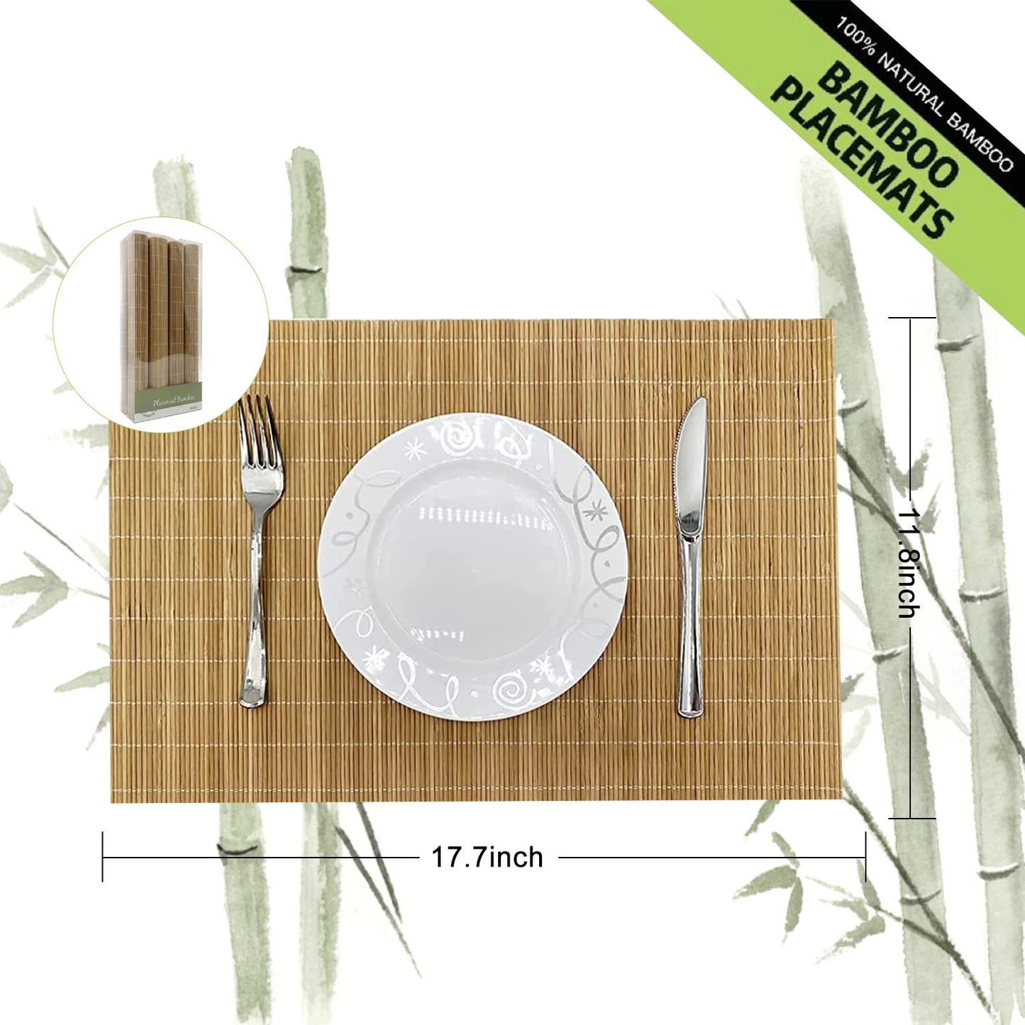 ANDSTAR Set of 8 Pcs Bamboo Placemats Sushi Rolling Mat Japanese Style Natural Anti-Slip, Washable Heat-Resistant Table Mats for Dining Room and Kitchen（Brown）