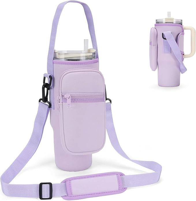 GOEWY Water Bottle Carrier Bag for Stanley 40/30 oz Tumbler with Phone Pocket Neoprene Water Bottle Holder with Shoulder & Handheld Strap Stanley Cup Accessories