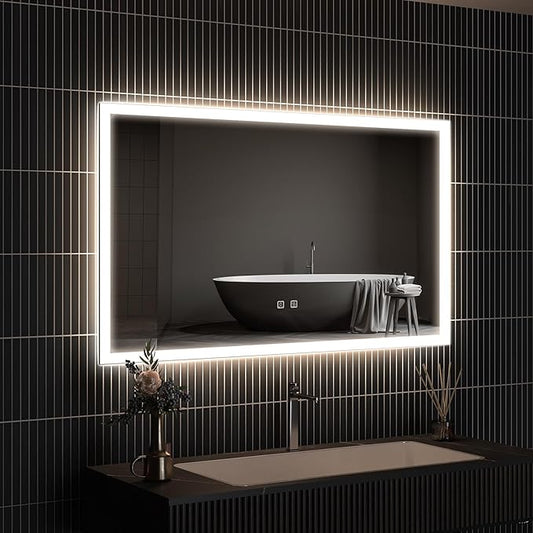 APRILSOUL 36x30 Inch LED Mirror for Bathroom, Led Vanity Mirror with Front and Backlit, 3 Color Lights, Memory Function, Anti-Fog and Dimmable Light (Horizontal/Vertical)