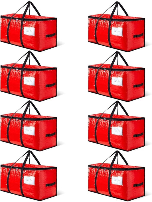 CONGREGATE 8-Pack Heavy Duty Red Moving Bags with Zippers and Handles, Heavy Duty Storage Handbags for Space Saving, Made of PE, 97 Liters/25.6 Gallons (28.7 Inch x 13.7 Inch x 15 Inch)