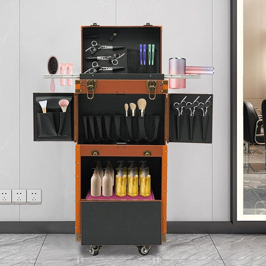 Hairdressing Makeup Case,Hairdressing Rolling Case,Hairstylist Traveling Organiser,Barber Makeup Train Tools Storage Case,Hair Makeup Salon Organizer with Wheels and Password Locks