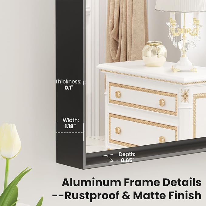 LOAAO Black Bathroom Mirror 50"X30" for Wall, Rectangle Bathroom Vanity Mirror, Tempered Glass, Hangs Vertically or Horizontally, Easy to Install, Modern Design