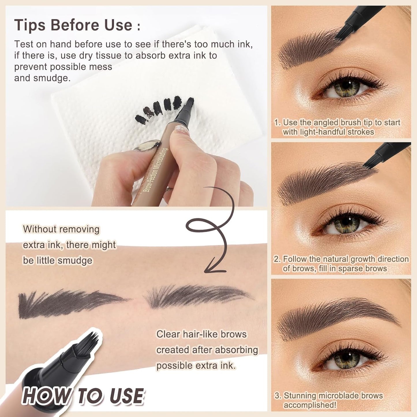 UCANBE Brow-Fection Angled Brush Eyebrow Pen, Liquid Microblading Eyebrow Pencils for Women, Wild Natural Brow Pen for Realistic Hair-Like Brows, Easy to Color, Waterproof, Lasts All Day, Soft Black