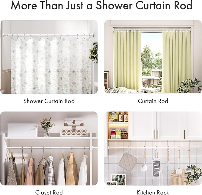 AmazerBath Spring Tension Shower Curtain Rod, 31-75 Inches Heavy Duty Tension Rod Rust Proof Bathroom Curtain Rod, Adjustable No Drill Easy Segmented Installation, White