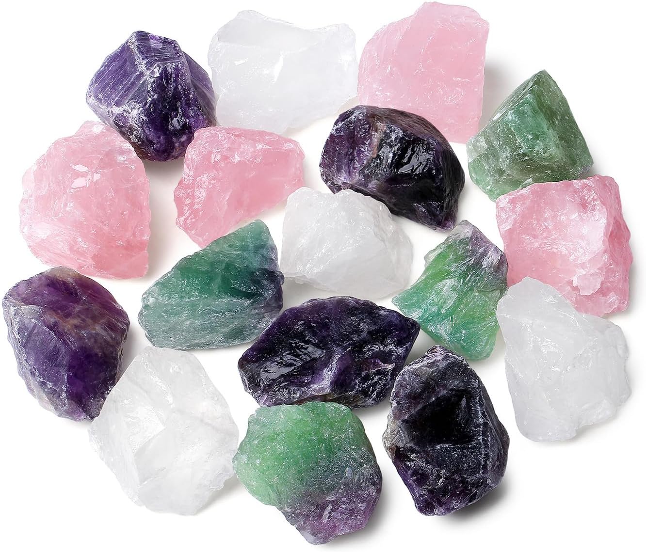 ZHIYUXI 2" Amethyst Rose Quartz Clear Quartz Fluorite Raw Crystals and Stones 4Pcs Crystals Bulk Real Huge Rocks for Tumbling Witchcraft Wrapping Fountain Rocks Cabbing Room Decor