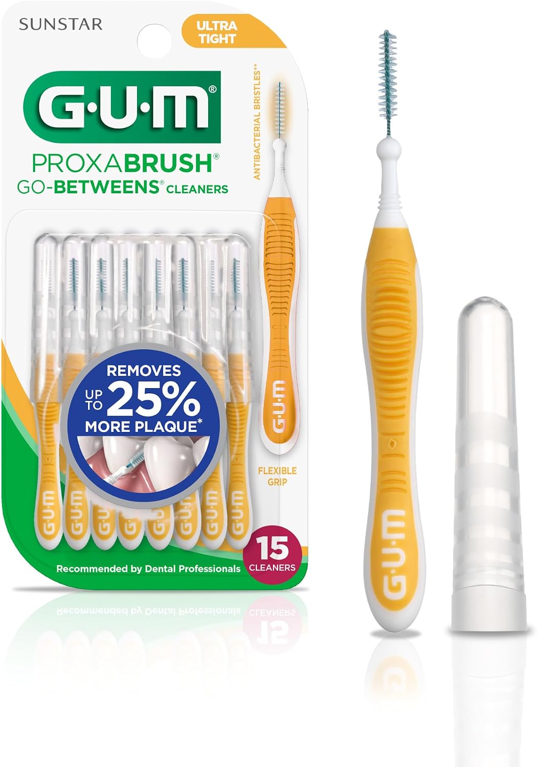 GUM Proxabrush Go-Betweens Ultra Tight Interdental Brushes – Soft Bristle Dental Picks for Plaque Removal, Health & Braces Care, 15 Count
