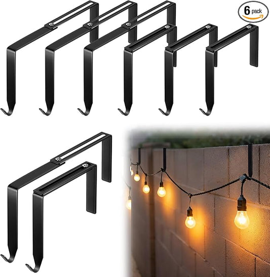Frienda 6 Pcs Adjustable Outdoor Light String Metal Hooks for 3.2-6 Inch Concrete Wall Cinder Block Fences Hangers Outdoor Light String Hooks No Drill for Concrete Wall Cinder Block and Fence(Black)