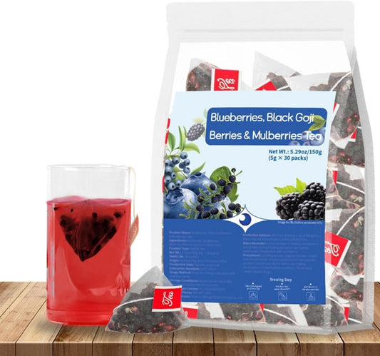 Blueberry Tea Bags, Premium Blueberries Mulberries Black Goji Berries Blend Herbal Tea, Natural & Pure Fruit Herbal Teabags, No Sugar, No Caffeine, No Gluten, 5.29oz