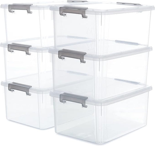Citylife 6 Packs 17 QT Plastic Storage Bins with Lids Large Stackable Storage Containers for Organizing Clear Storage Box for Garage, Closet, Kitchen
