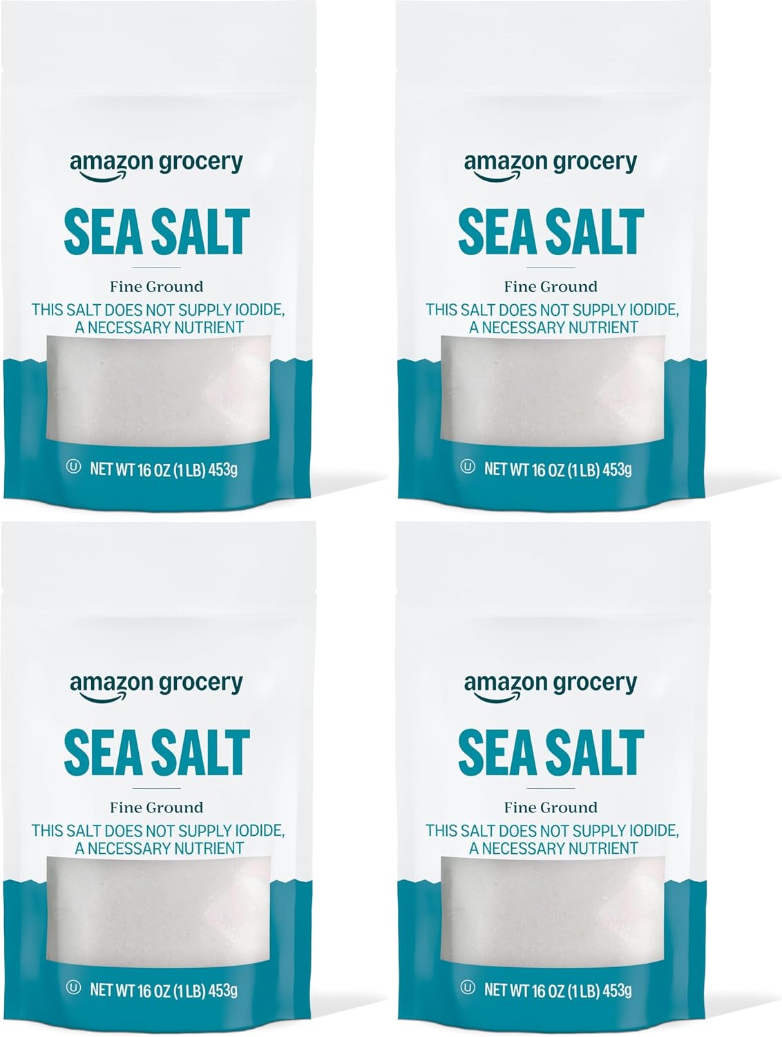 Amazon Grocery, Sea Salt, Fine Ground, 16 Oz (Pack of 4)