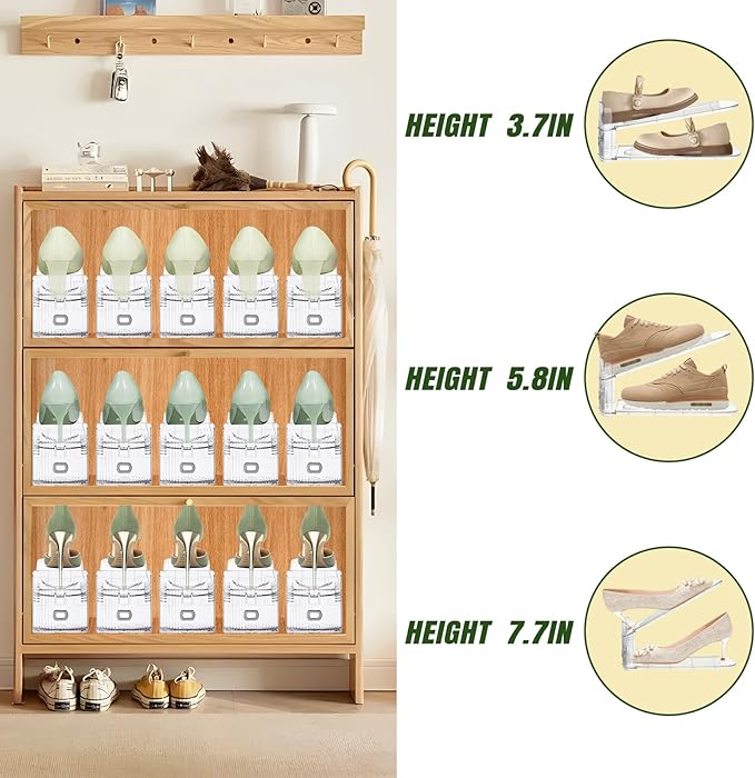 Shoe Slots Organizer,6 Pack Transparent Shoe Stacker Adjustable Shoe Slot Organizer Space Saver Shoe Rack Holder Shoe Storage Organizers for Closet,Transparent