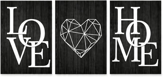 3 Piece Geometric Heart Canvas Wall Art Set - Black Wood Grain Modern Minimalist Prints Unframed Ready to Hang, 16x24 Inch for Living Room Bedroom