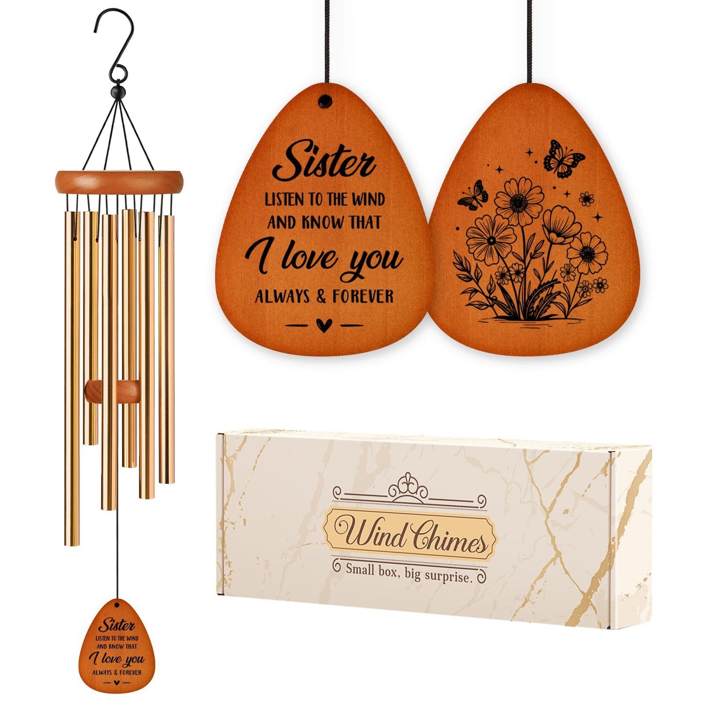 Sister Gifts Wind Chimes, Sister Birthday Gift, Gifts for Sisters on Mothers Day Christmas, Friendship Gift for Bestie Friends, 25.5''