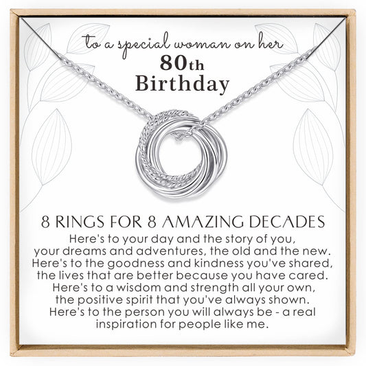 Annamate 80th Birthday Gifts for Women 925 Sterling Silver 8 Circles Necklace For Her Eight Decade Jewelry 80 Years Old Birthday Gift
