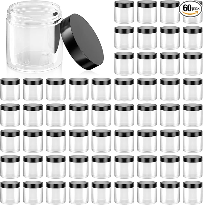 60 Pack 4 Oz Plastic Containers with Lids, OBKJJ Clear Travel Size Leak Proof Makeup Travel Containers BPA Free Cosmetic Slime Jars for Lotion, Cream, Body Butter, Makeup, Ointments (60)