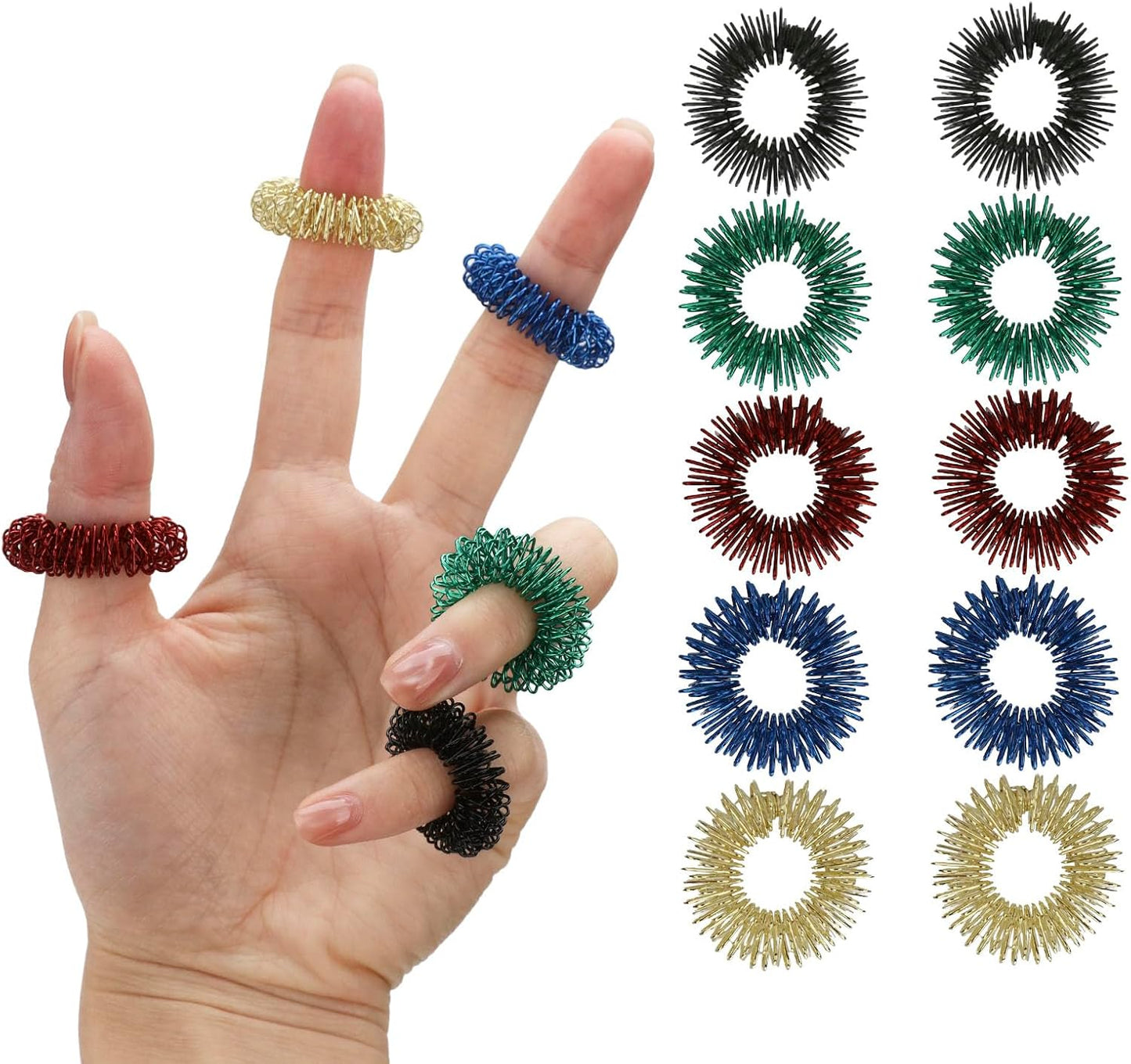 ZENO Spiky Fidget Rings – 10 Pack Sensory Finger Rings for Adults, Silent Stress Relief & Anxiety Fidget, Tactile Finger Massager Rings for Focus & Nervous Habits