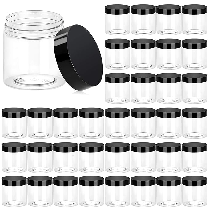 ï»¿ ï»¿ Eternal Moment 36 Pack 4 OZ Plastic Jars Round Clear Cosmetic Container Jars with Lids, Perfect for Lotion, Cream, Ointments, Makeup, Eye Shadow, Rhinestone, Samples, Pot, Travel Storage