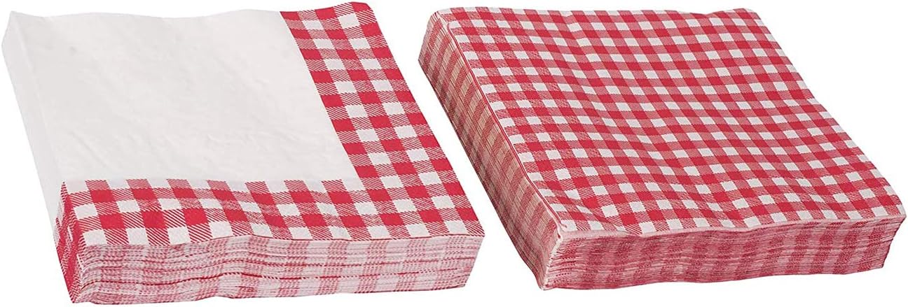Hammont Gingham Napkins – Red & White Checkered Disposable Paper Napkins - Picnic BBQ Party Supplies - Birthday | Backyard | Picnic Decorations (80 Pack)