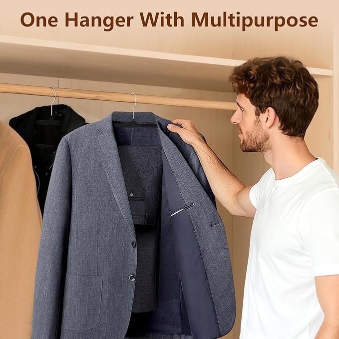 30 Pack Black Velvet Hangers Non Slip, Felt Pants Hangers Thin Space Saving Clothes Hanger Flocked Strong Durable Ganchos para Colgar Ropa with 360°Swivel Hook for Pants Jeans Shorts Skirts Tank Top
