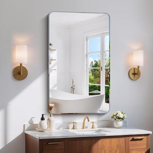 CILIBER Frameless Rectangle Mirror, 24x40 Beveled Bathroom Mirror Rounded Corner, Frameless Wall Mirror Shatterproof Tempered Glass Lightweight Design for Bedroom Living Room Entryway