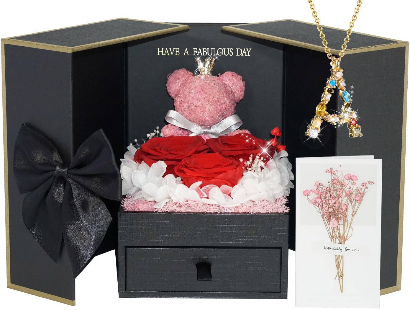 ADDWel Preserved Rose Gifts for Her - Eternal Rose Gifts for Women Mom Girlfriend Wife Sister on Birthday Anniversary, Unique Forever Preserved Rose Box with Personalized Initial Letter Necklace A