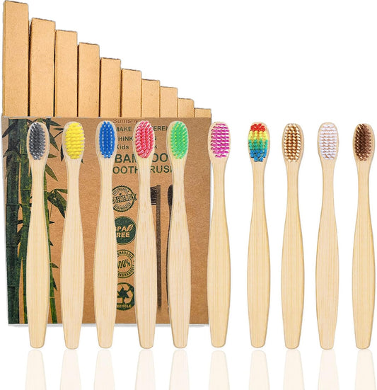 Premium Bamboo Kids Toothbrushes - 10 Color Value Pack, BPA Free Ultra Soft Bristles, Eco-Friendly Biodegradable Compostable Manual Toothbrush for Toddlers and Young Children