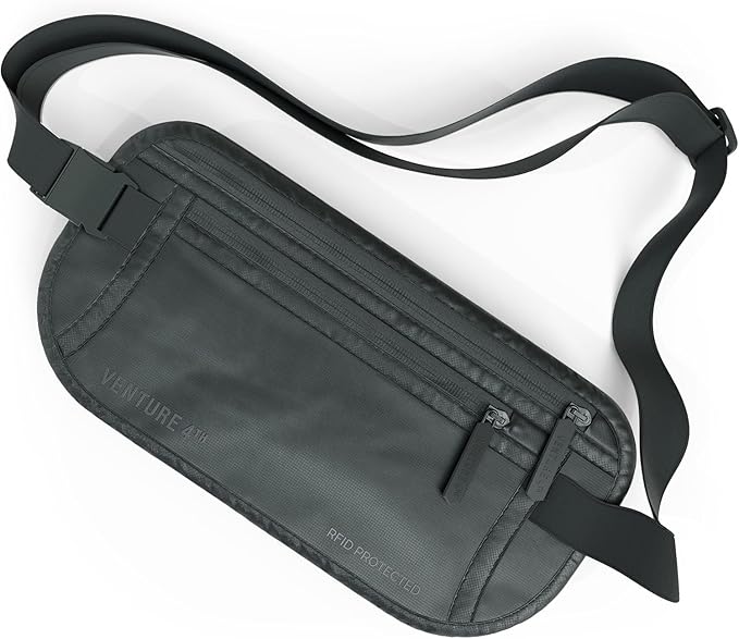 VENTURE 4TH Money Belt for Travel â Hidden Under-Clothes RFID Blocking Passport Holder & Slim Travel Wallet Pouch for Men & Women to Protect Cash, Cards & Documents (Sleek Gray)