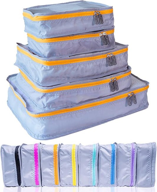 MUMI Packing Cubes - 5 Compression Packing Cubes for Travel, Luggage Organizer Bags for Suitcases, Carry-On, Duffle or Backpack â Mesh, Waterproof Bags for Clothes, Kids & Travel Accessories - Orange