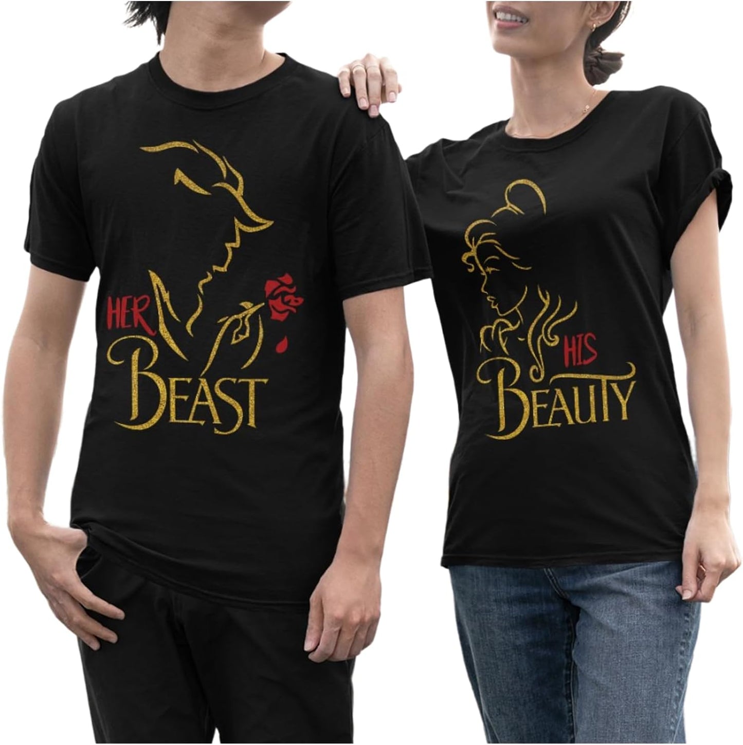 Matching Couples Shirts Her Beast His Beaty Shirt, Set for Men Women T-Shirt Valentine Outfit, Husband Wife T-Shirts, Women Men Couple Valentine's Day Tshirt